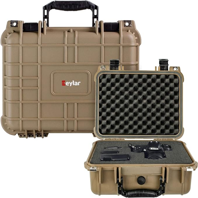 Eylar Hard Gun Case Water & Shock Proof With Foam 13.37x11.62x6 Tan