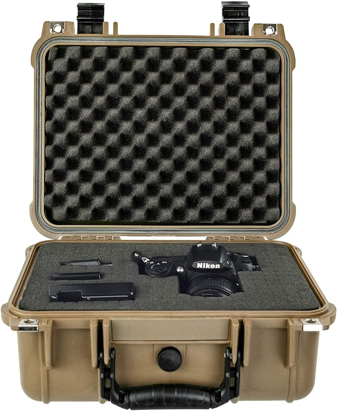 Eylar Hard Gun Case Water & Shock Proof With Foam 13.37x11.62x6 Tan