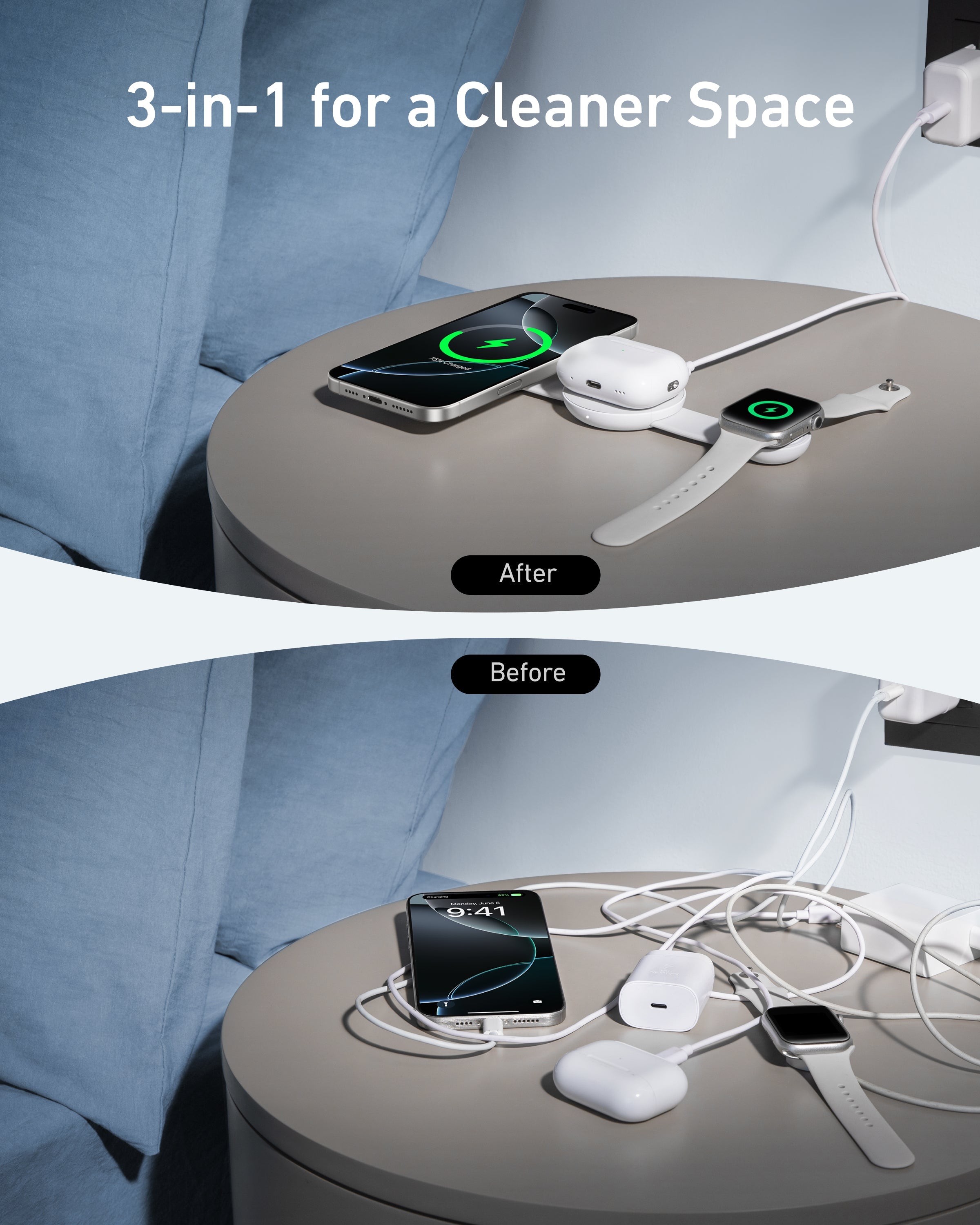 Anker MagGo Wireless Charging Station (3-in-1, Foldable Pad)