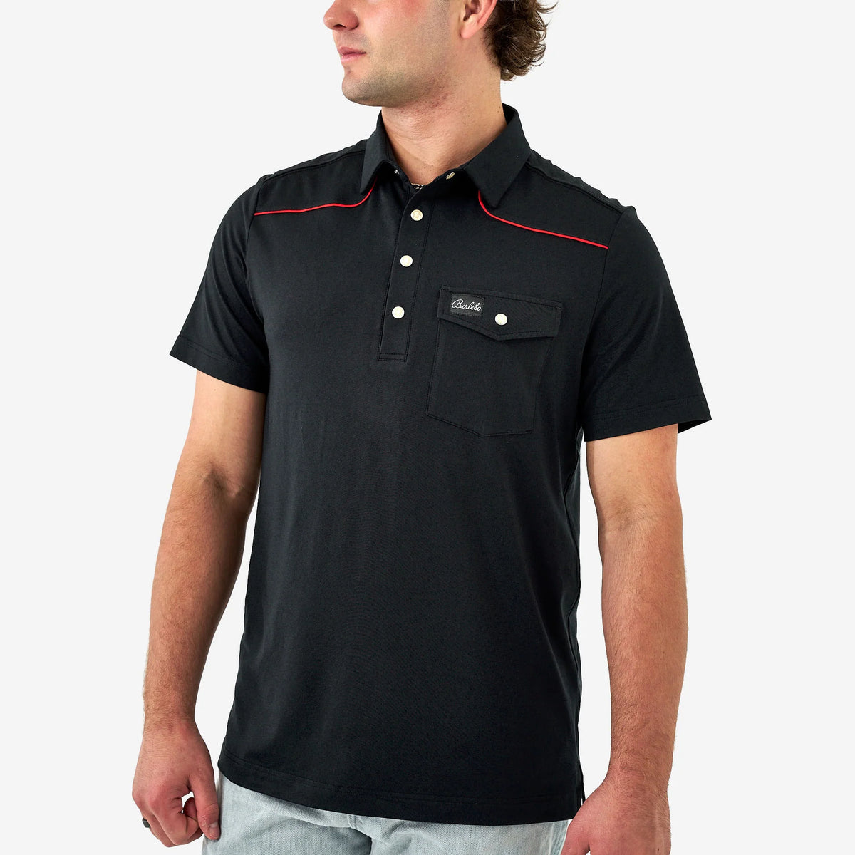 Burlebo Pearl Snap Performance Polo - Black and Red
