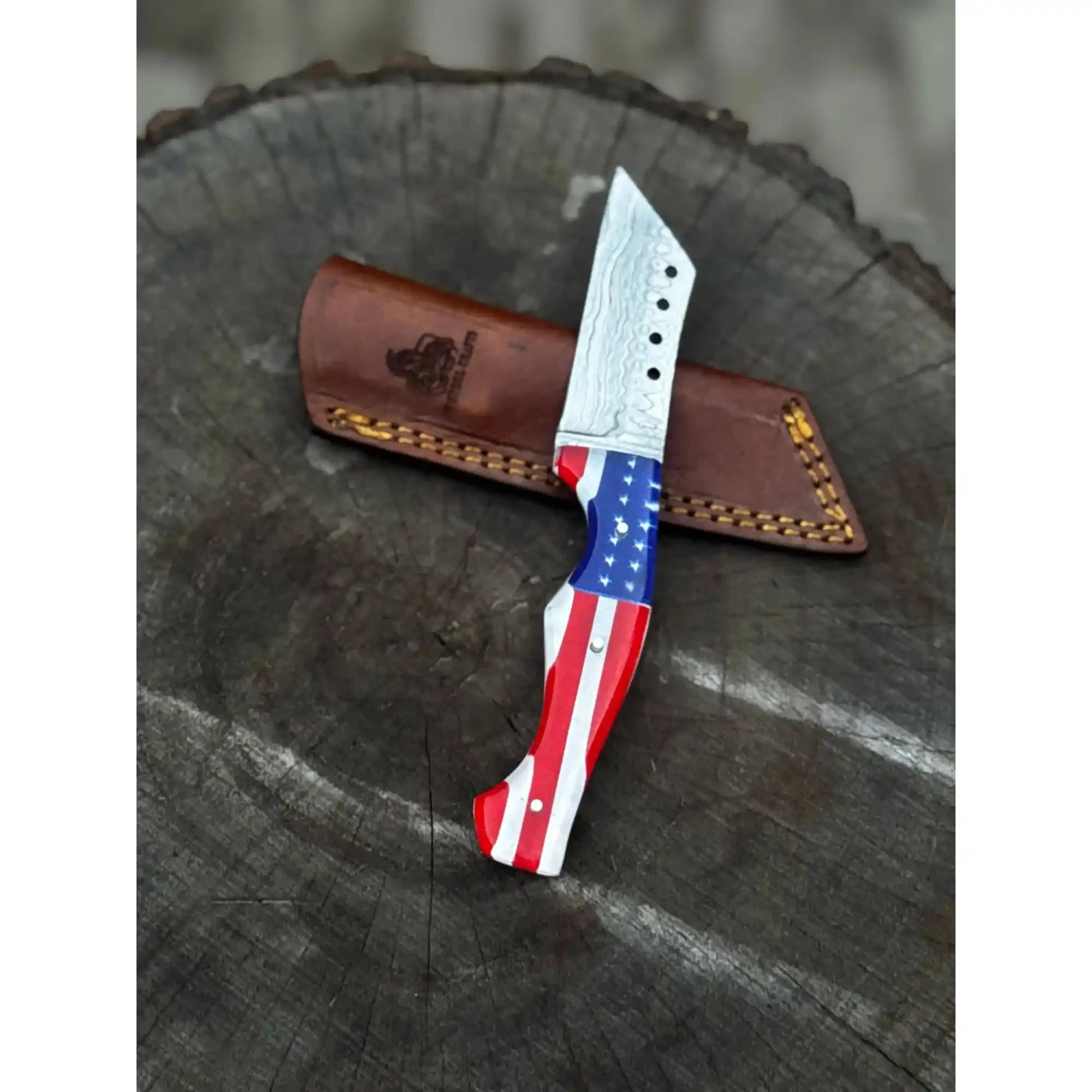 American Flag Handle Damascus Tanto Knife | JW SteelCrafts