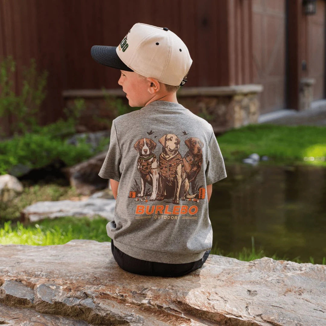Burlebo Youth Short Sleeve Tee - Camo Duck Dogs - Dark Heather Grey - Large