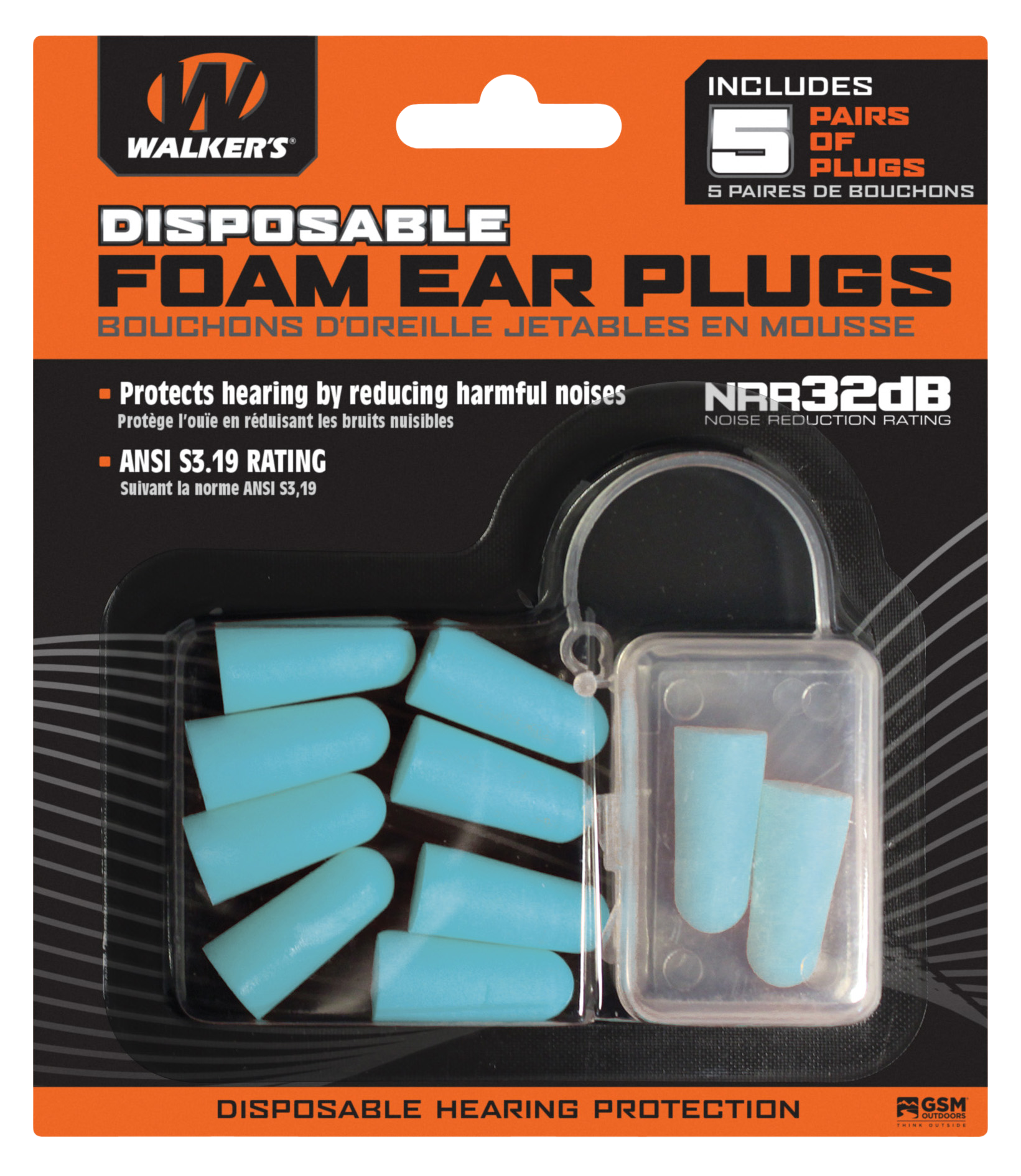 Walker's Foam Ear Plugs Foam 32 dB - Adult 5 Pair