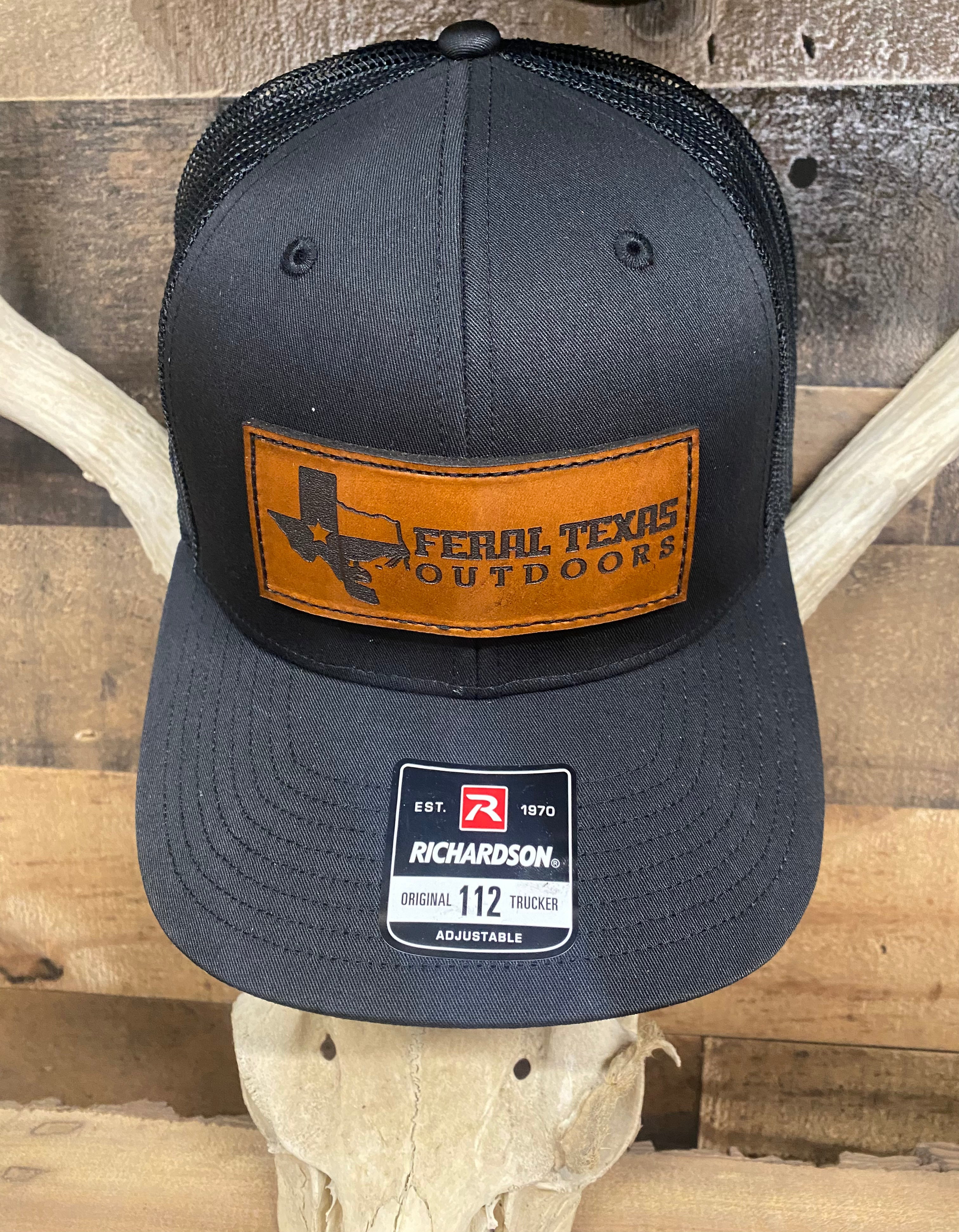 Feral Texas Outdoors Black Richardson Hat - Leather Patch