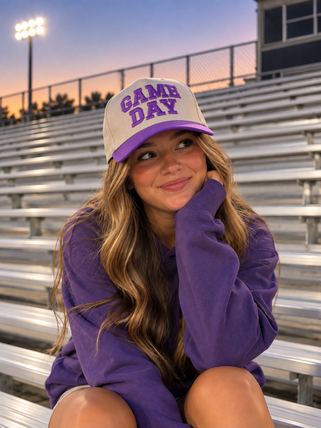 Game Day Embroidered Hat – Purple & Tan