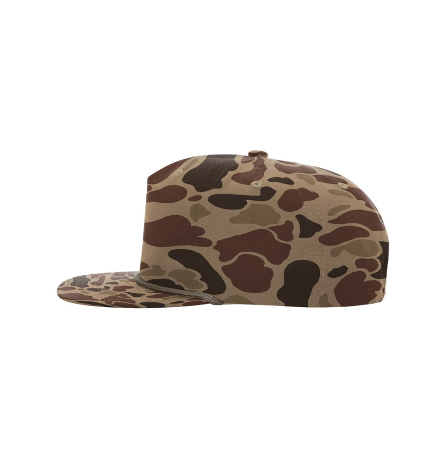 Feral Texas Outdoors Hat Richard Rope Bark Duck Camo Flat Rim - Leather Patch