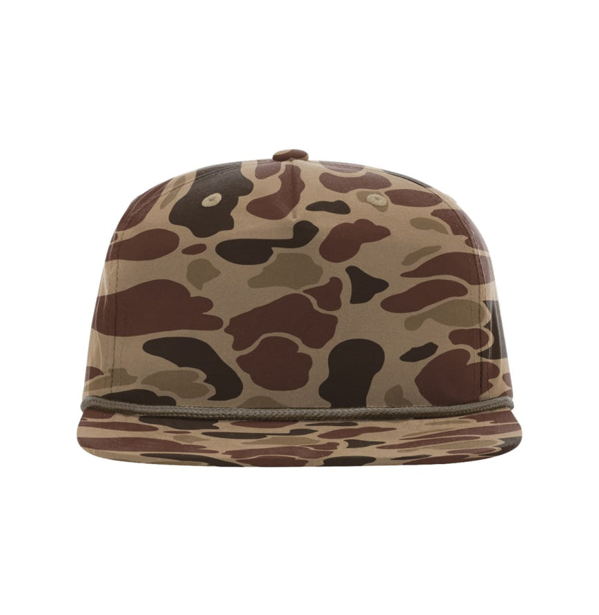 Feral Texas Outdoors Hat Richard Rope Bark Duck Camo Flat Rim - Leather Patch