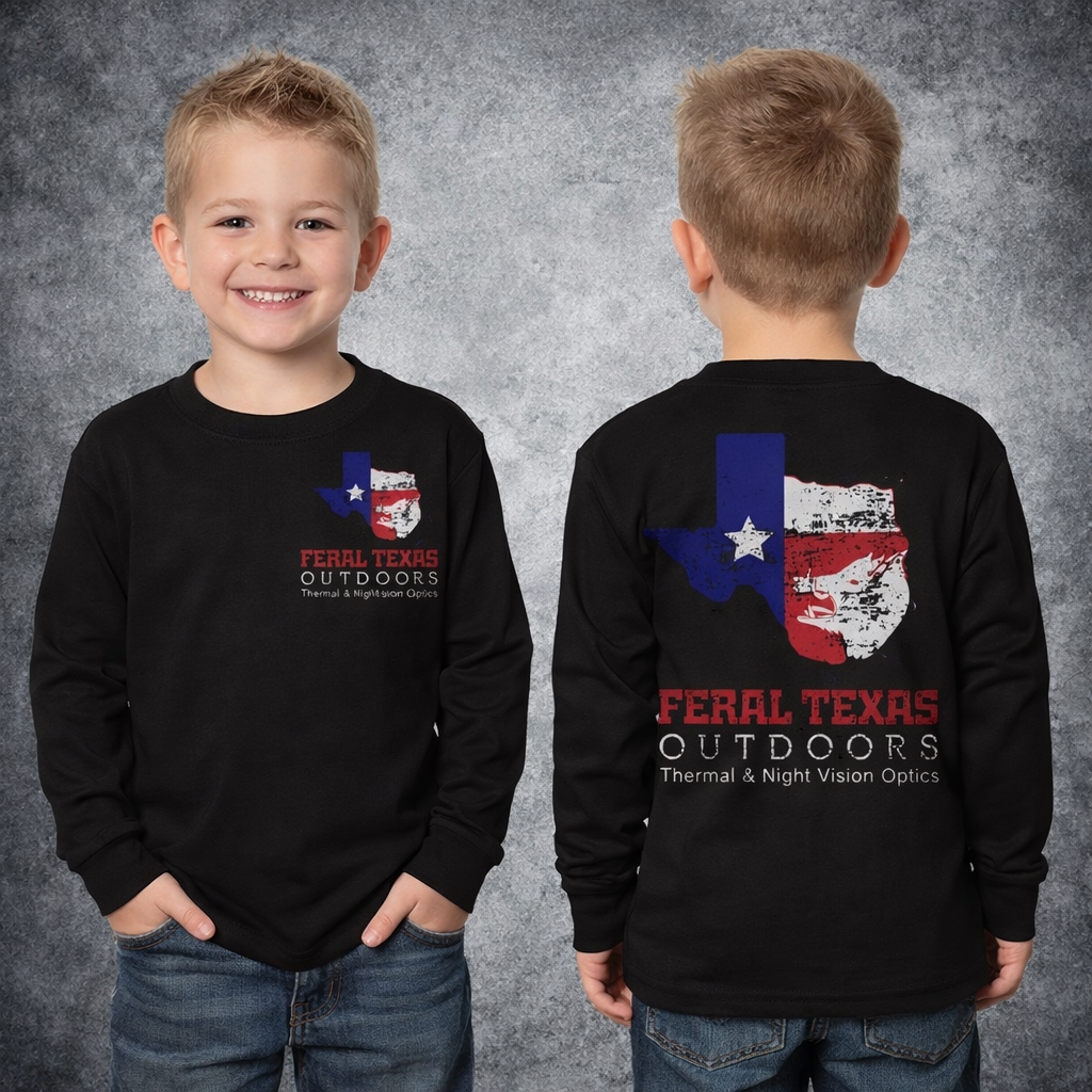 Feral Texas Outdoors Black Long Sleeve Shirt - YOUTH