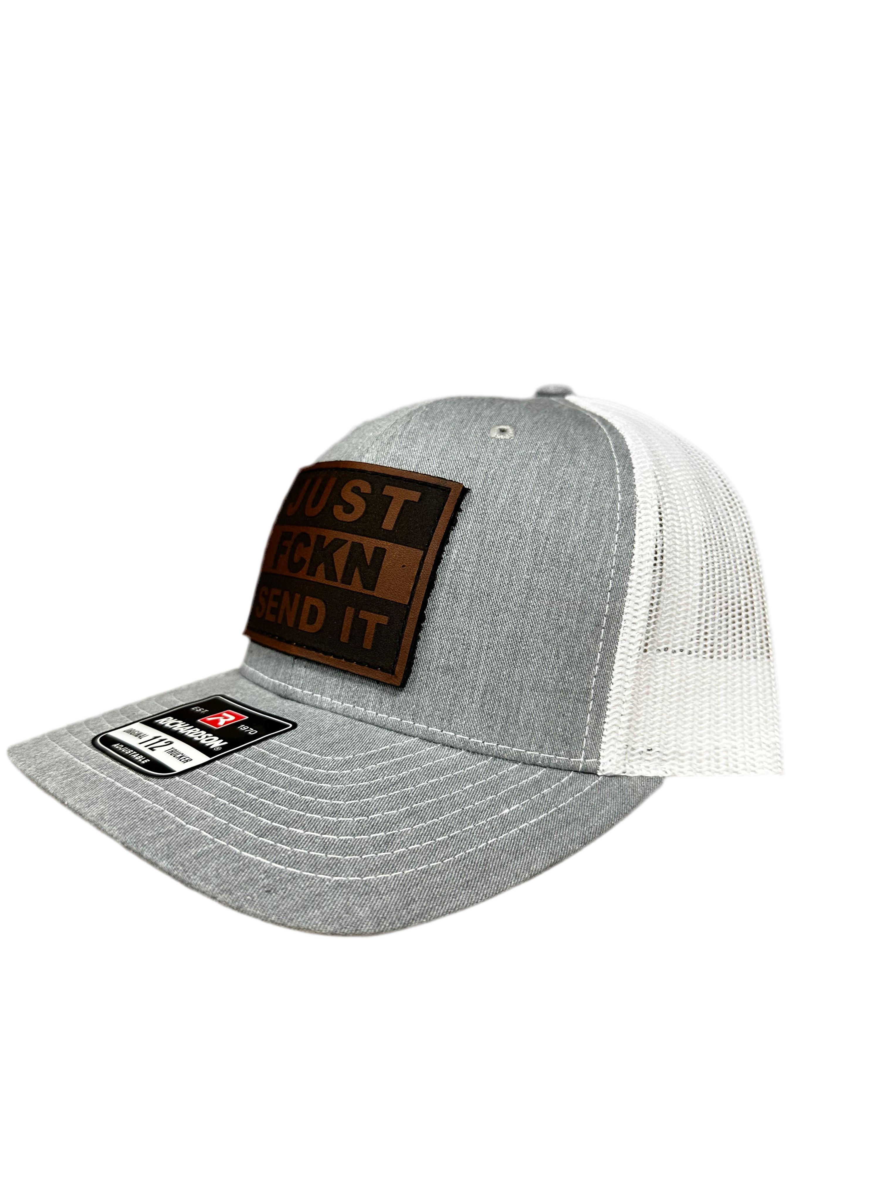 JUST FCKN SEND IT - Gray/White Richardson Hat w/ Leather Patch