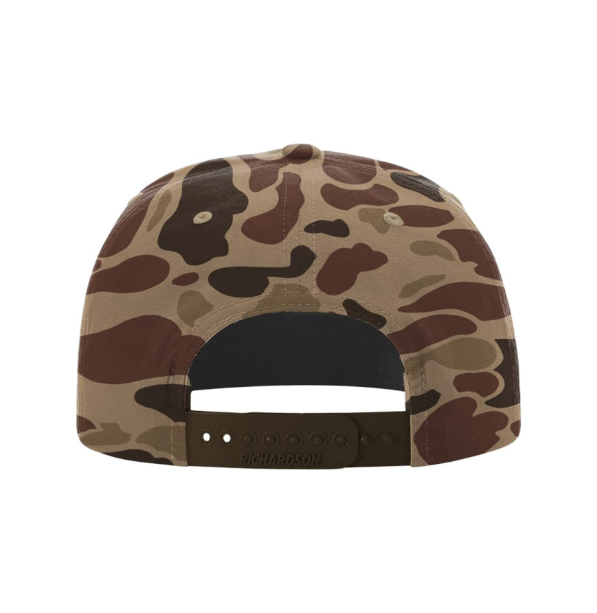 Feral Texas Outdoors Hat Richard Rope Bark Duck Camo Flat Rim - Leather Patch