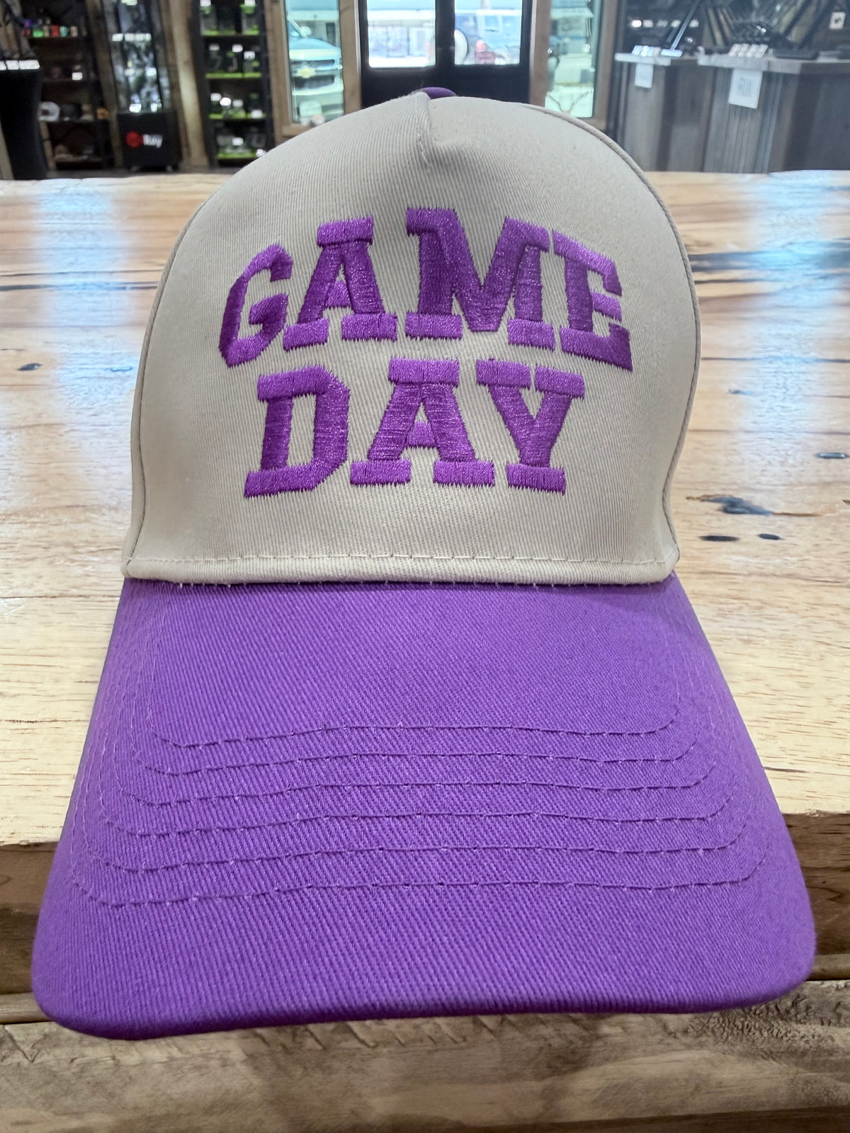 Game Day Embroidered Hat – Purple & Tan