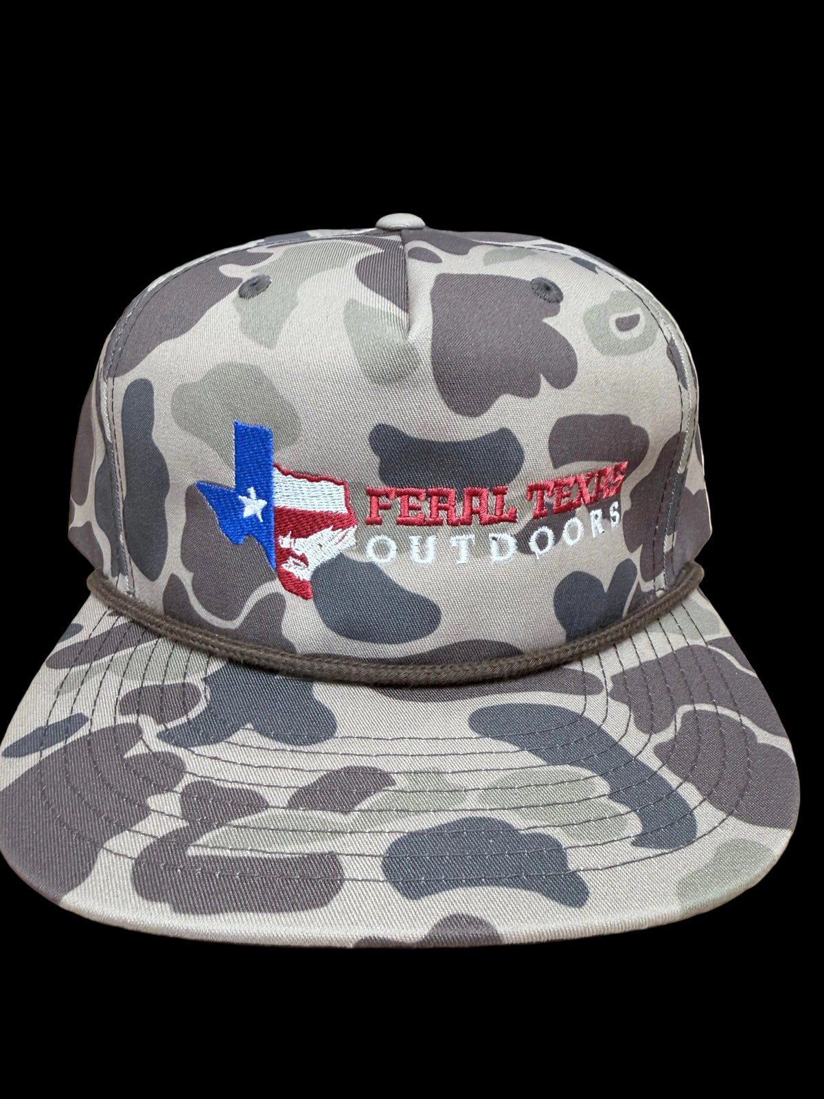 Feral Texas Outdoors Hat Richard Rope Bark Duck Camo Flat Rim - Embroidered