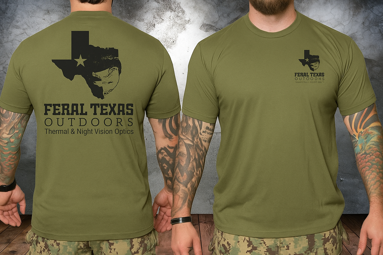 Feral Texas Outdoors OD Green Black Logo T-Shirt
