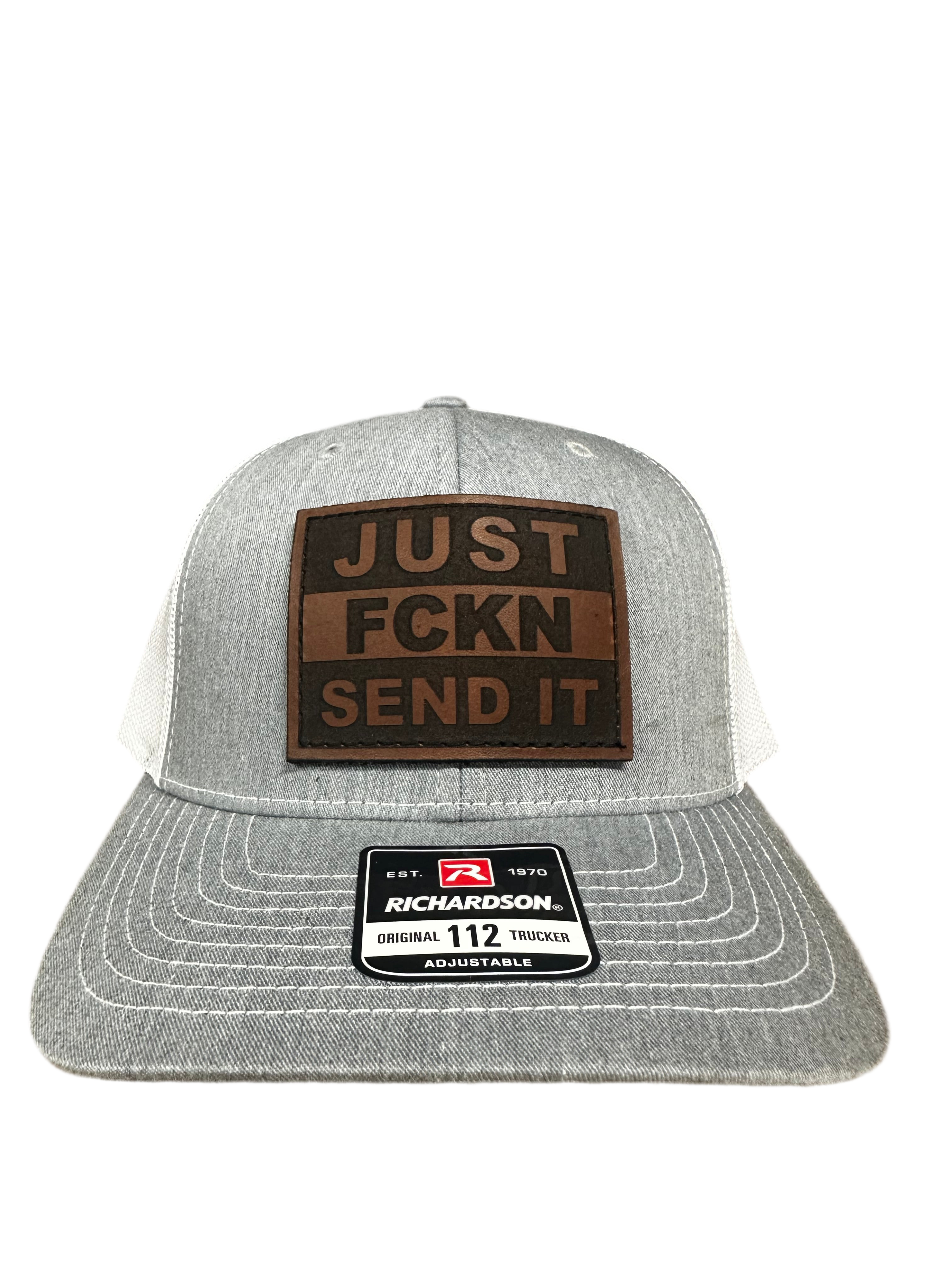 JUST FCKN SEND IT - Gray/White Richardson Hat w/ Leather Patch