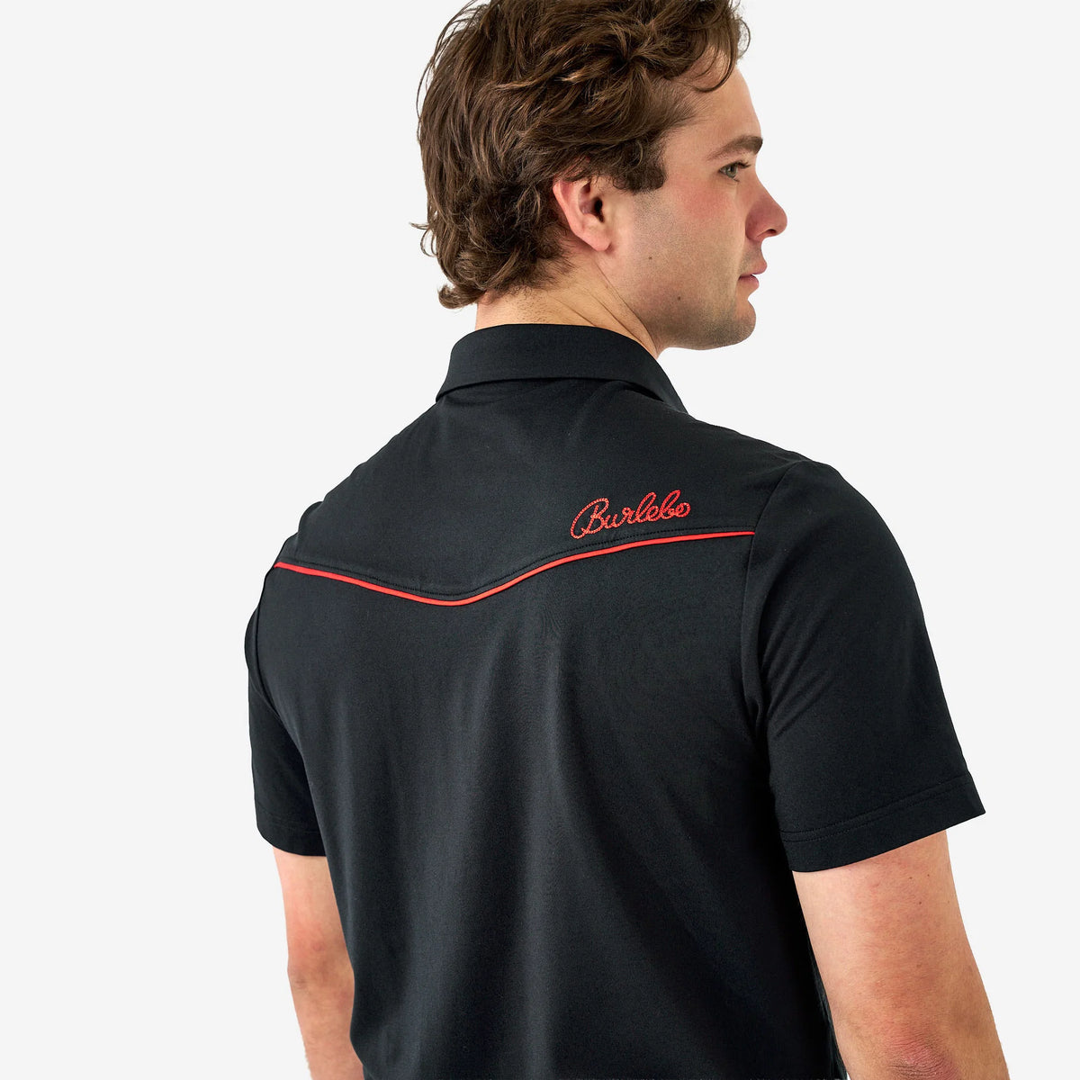 Burlebo Pearl Snap Performance Polo - Black and Red
