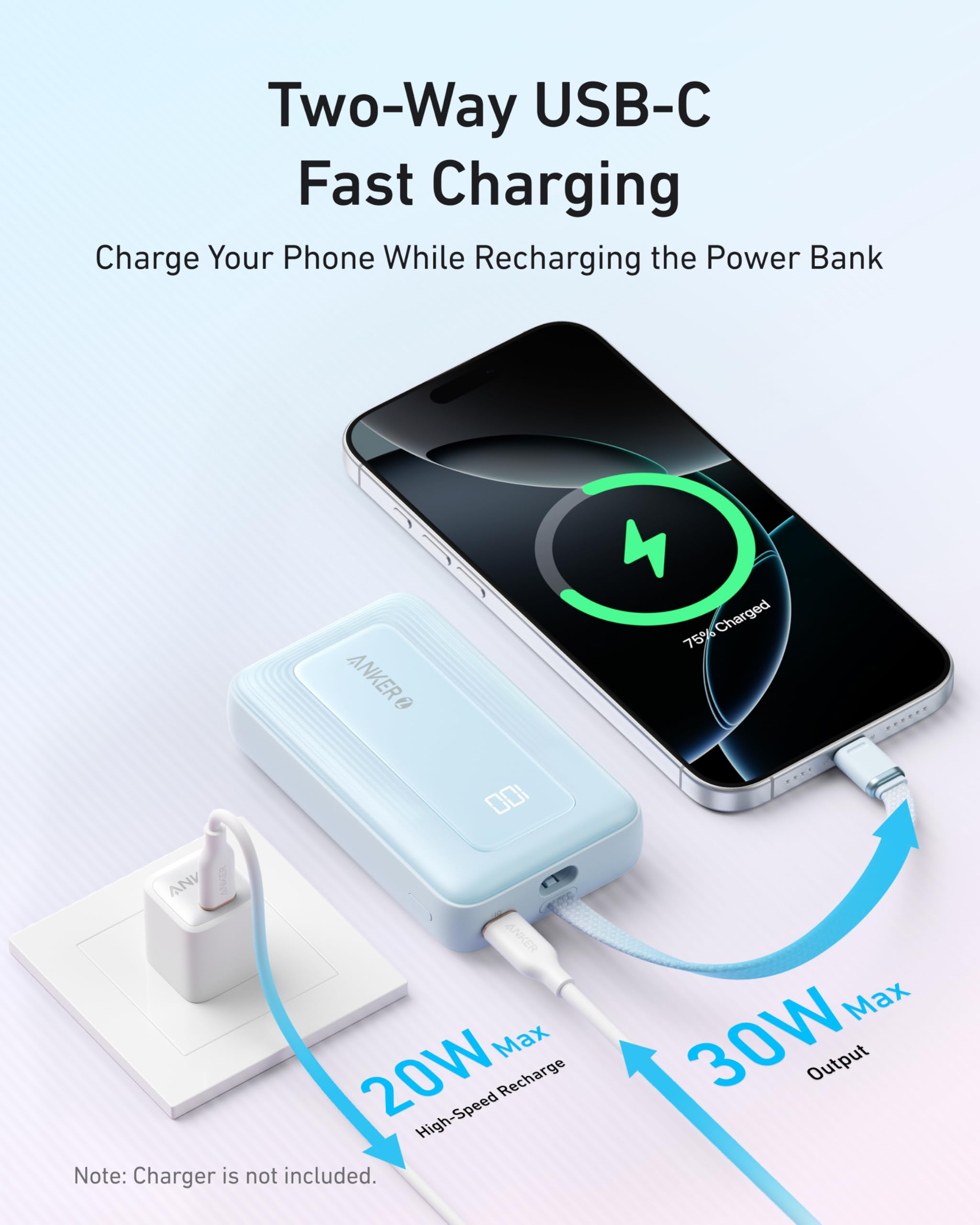 Anker Zolo Power Bank (10K, 30W) with a 5.4-inch (13.7 cm) built-in US