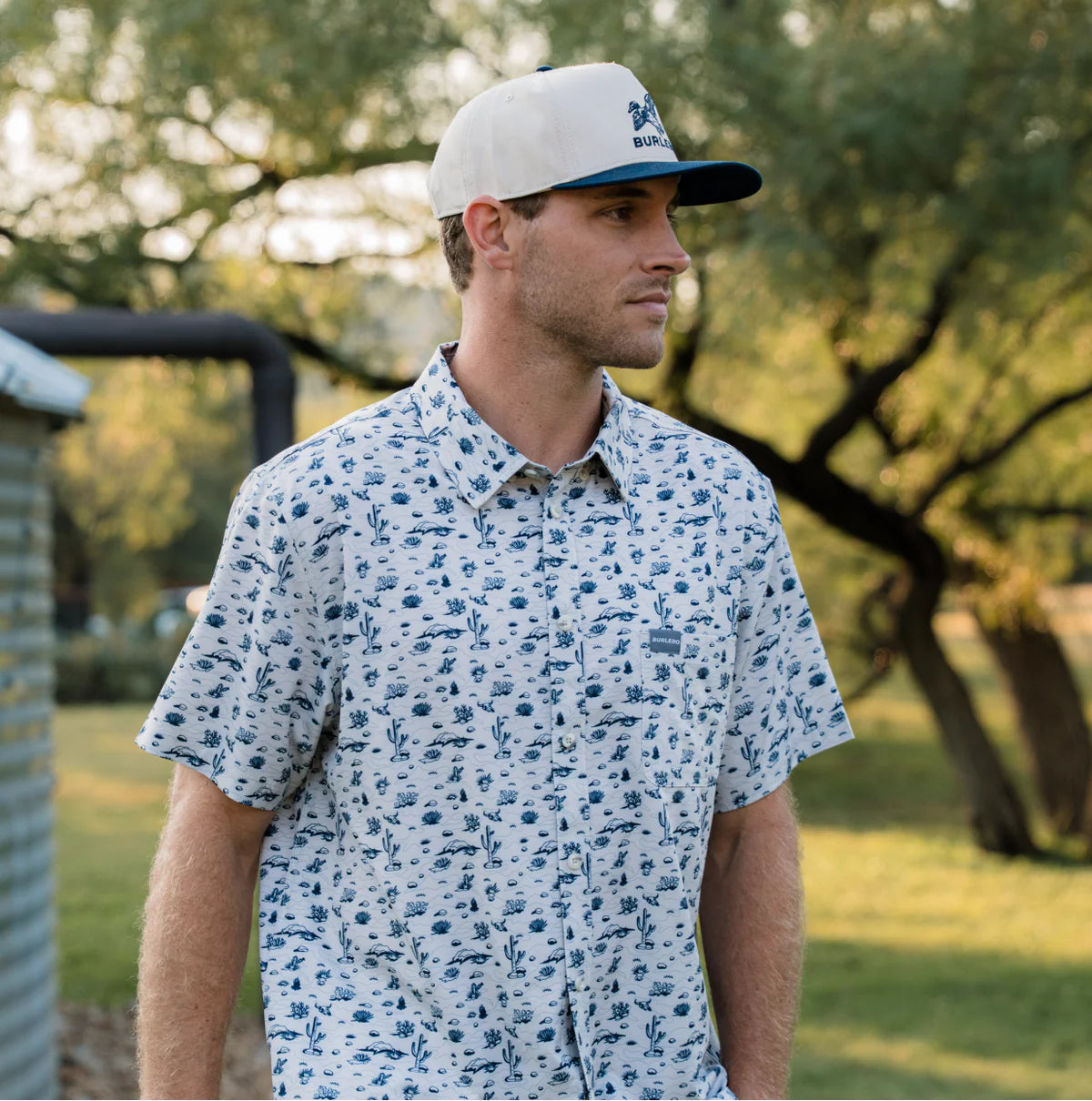 Burlebo Performance Button Up - Out West - Cream
