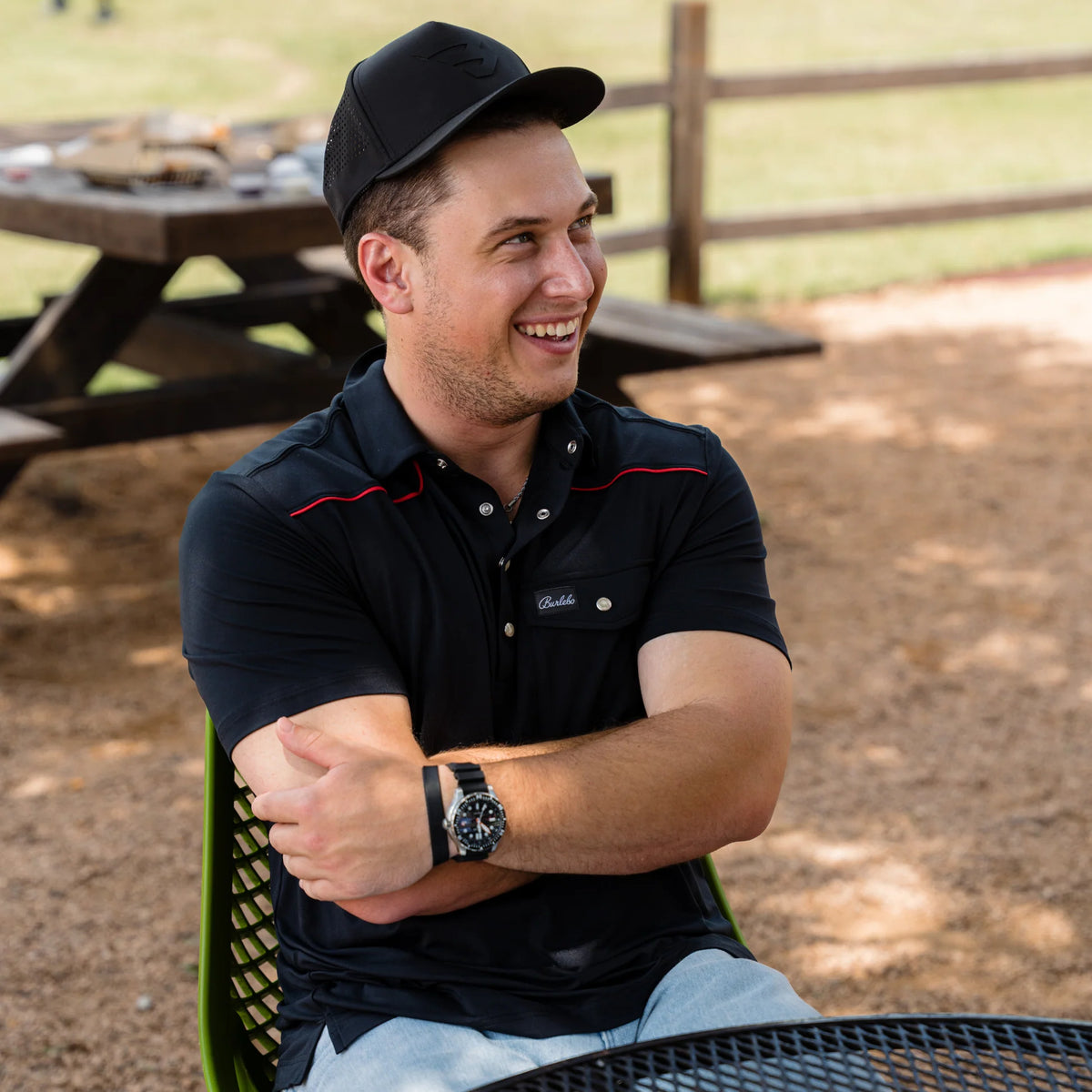 Burlebo Pearl Snap Performance Polo - Black and Red