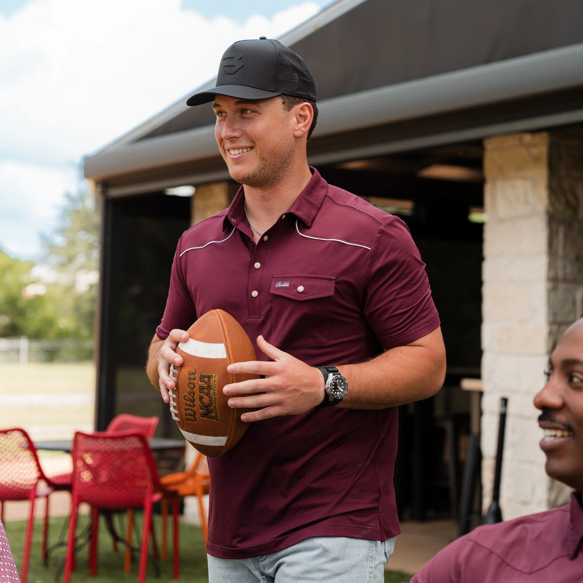 Burlebo Pearl Snap Performance Polo - Maroon