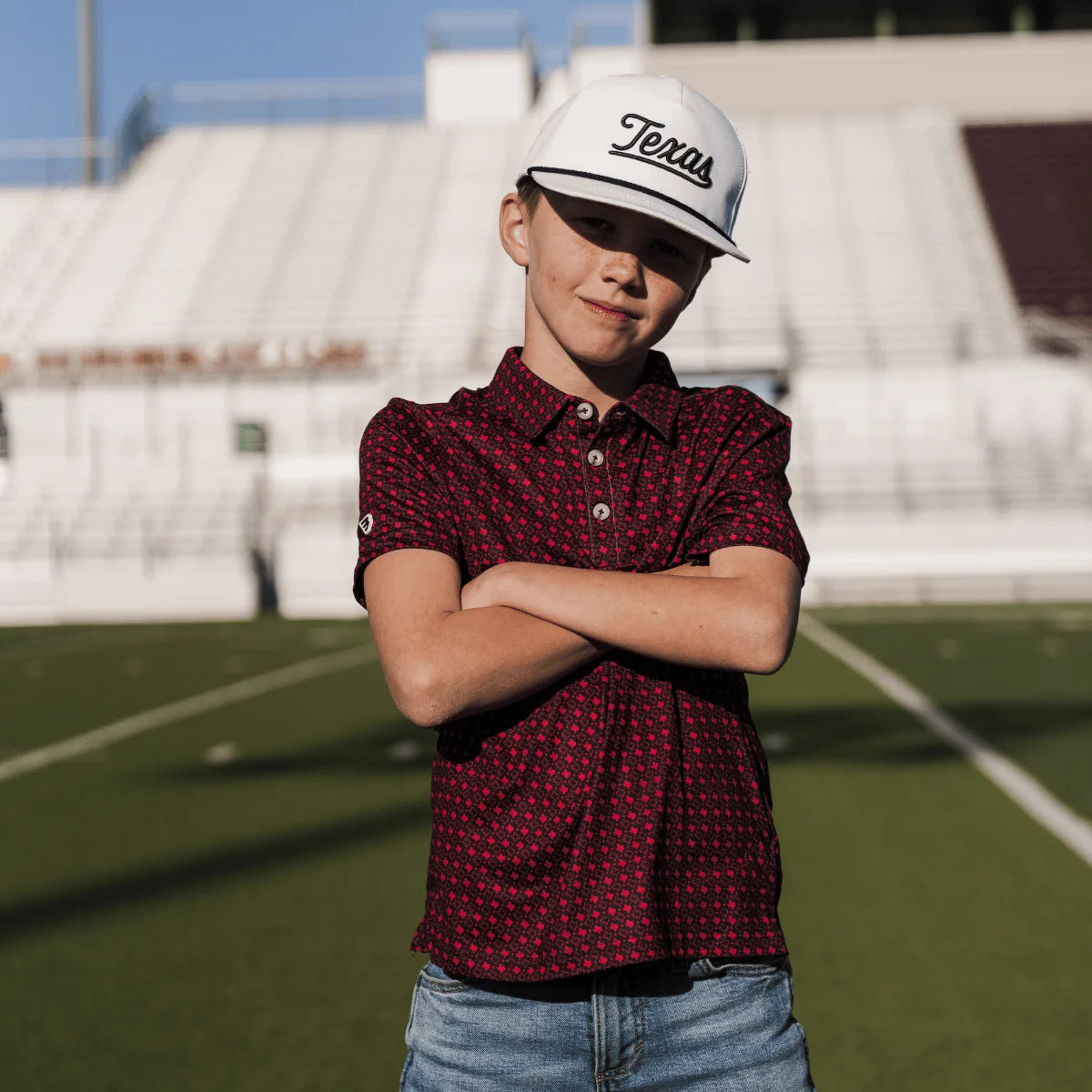 Burlebo Youth Performance Polo - Texas Vintage Helmets - Black & Red