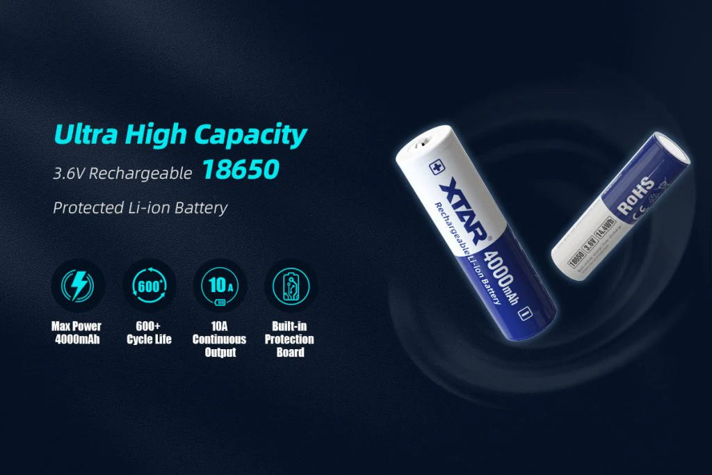XTAR 3.6V 18650 4000mAh - Protected Button Top