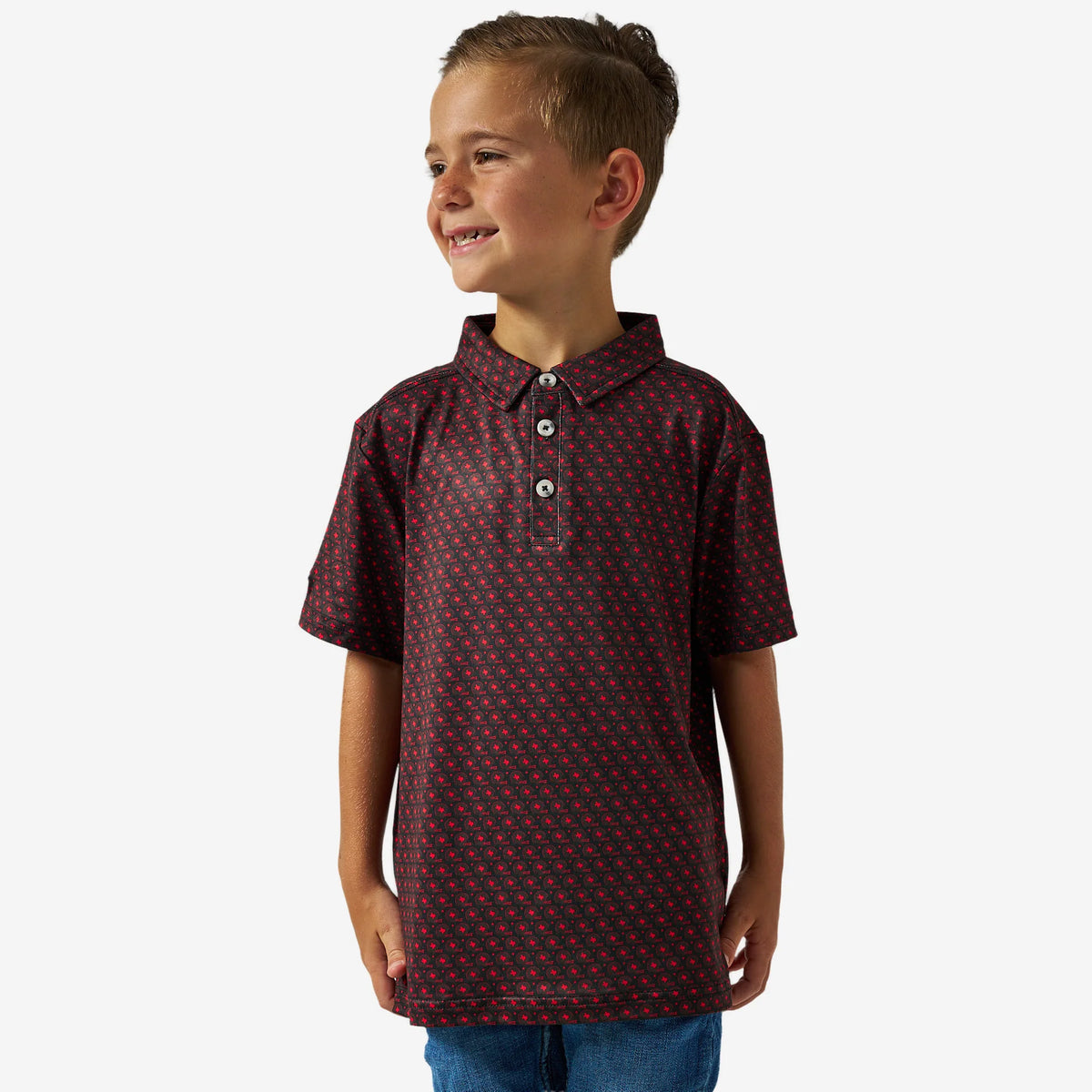 Burlebo Youth Performance Polo - Texas Vintage Helmets - Black & Red