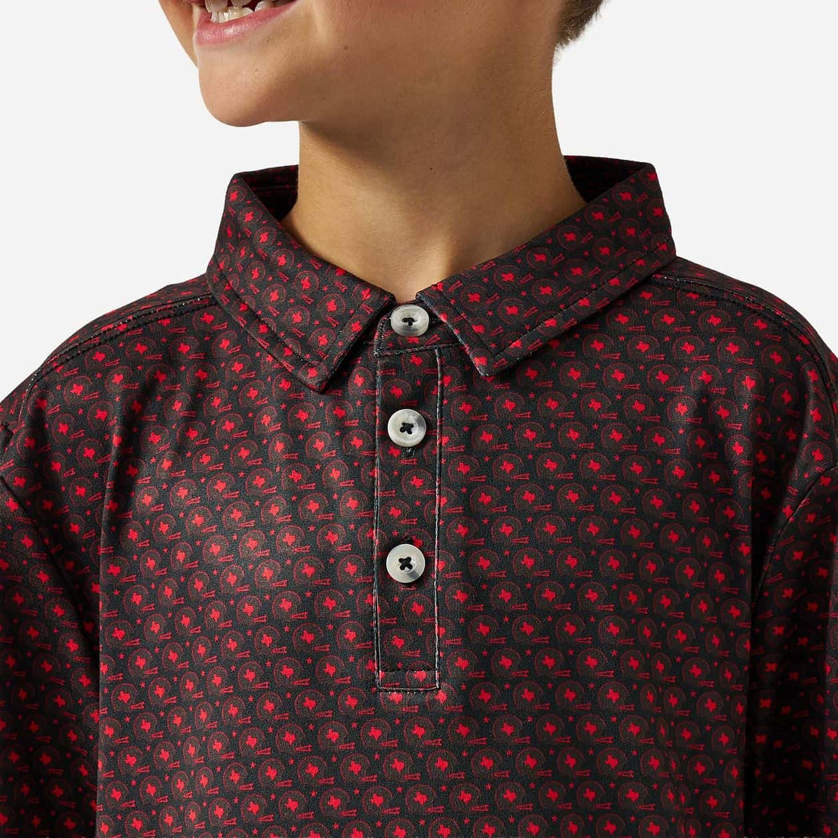 Burlebo Youth Performance Polo - Texas Vintage Helmets - Black & Red