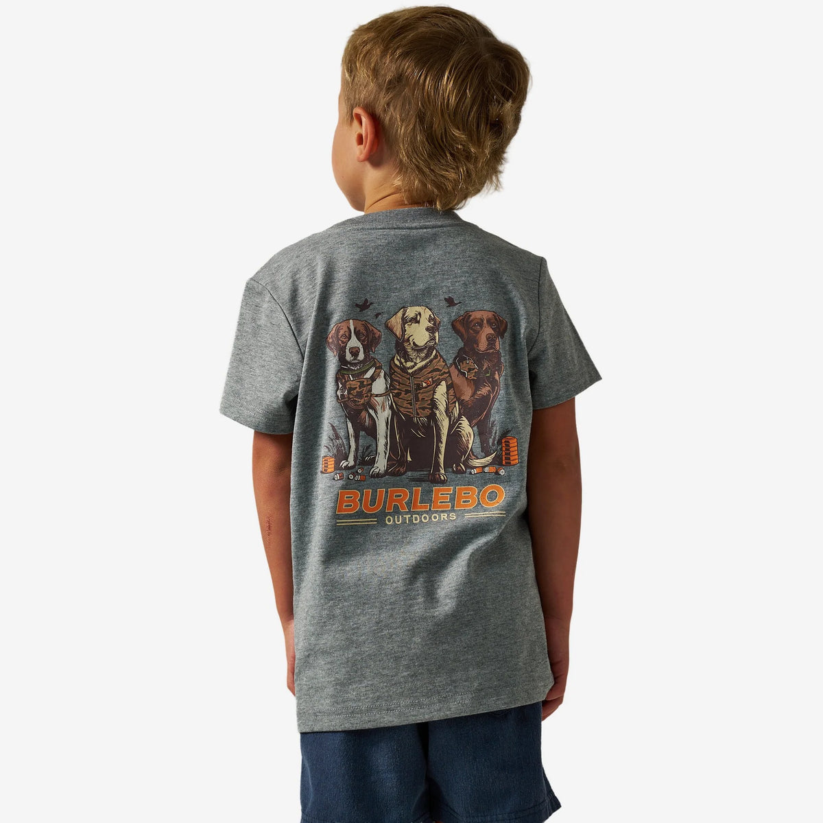 Burlebo Youth Short Sleeve Tee - Camo Duck Dogs - Dark Heather Grey - Large