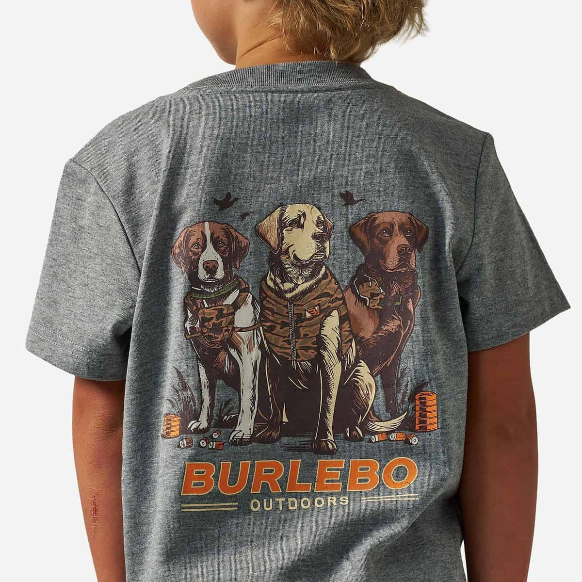 Burlebo Youth Short Sleeve Tee - Camo Duck Dogs - Dark Heather Grey - Large