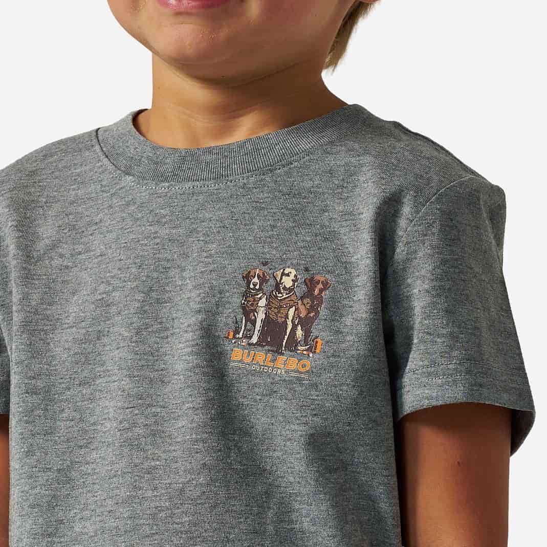 Burlebo Youth Short Sleeve Tee - Camo Duck Dogs - Dark Heather Grey - Large