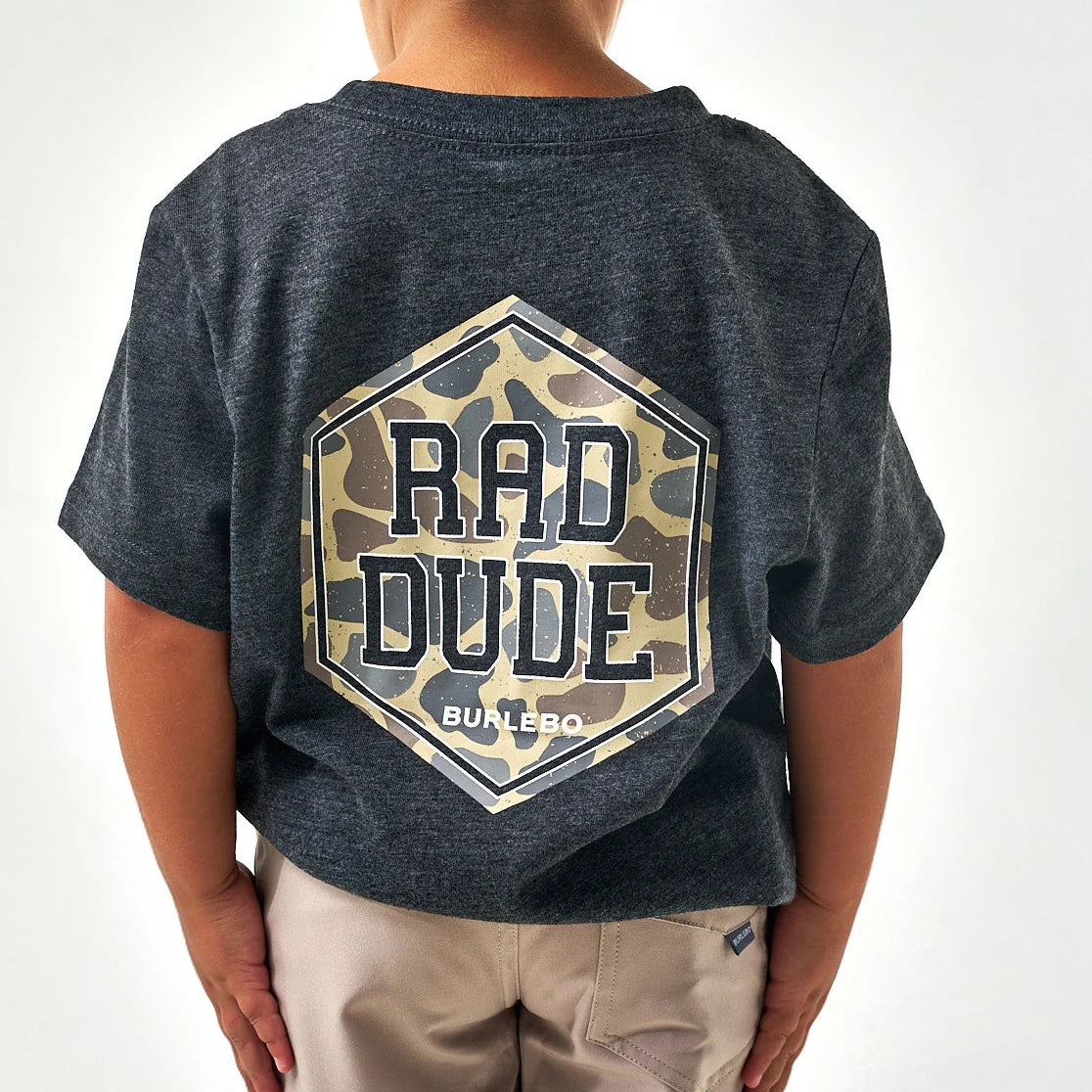 Burlebo Youth Short Sleeve Tee - Rad Dude Deer Camo - Heather Black