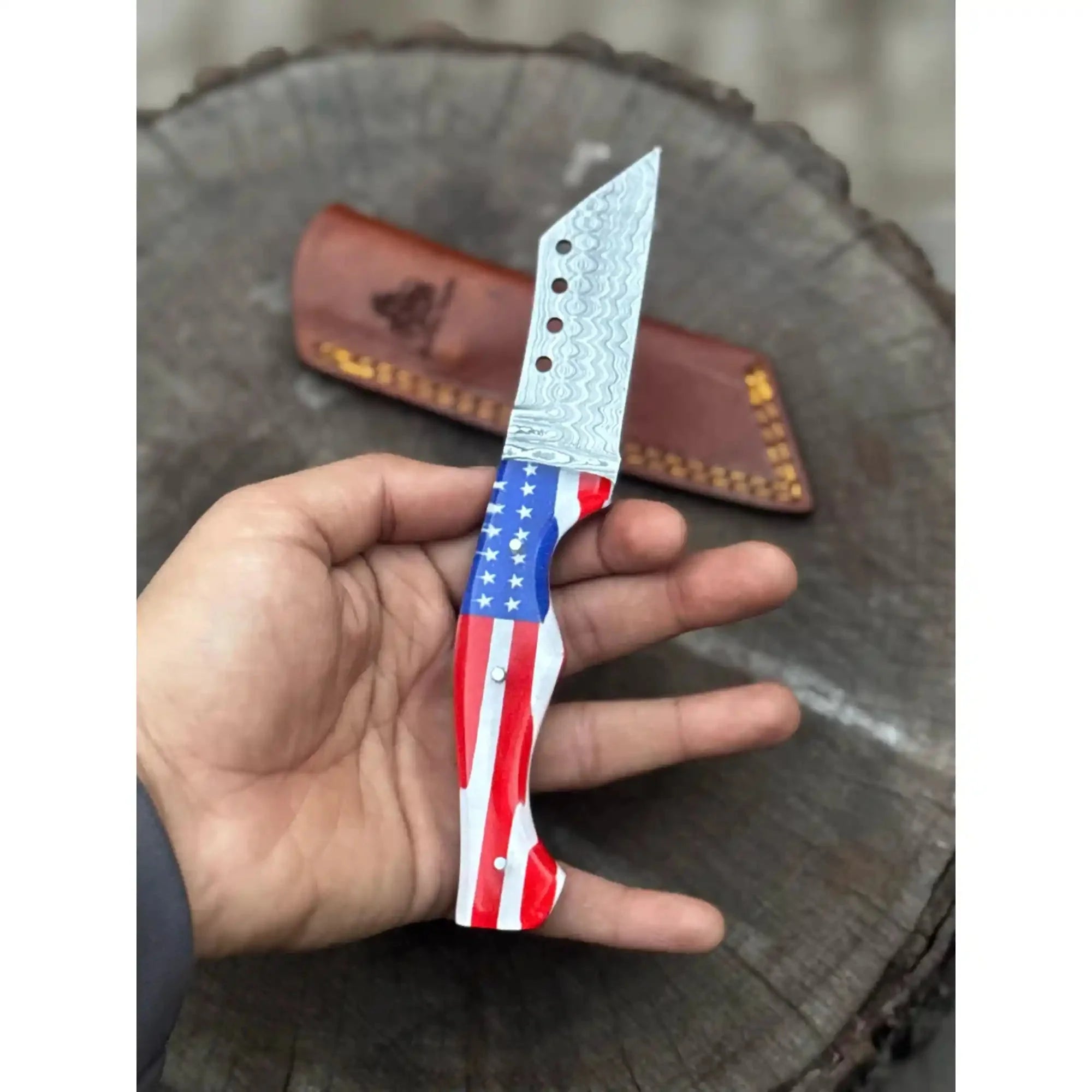 American Flag Handle Damascus Tanto Knife | JW SteelCrafts