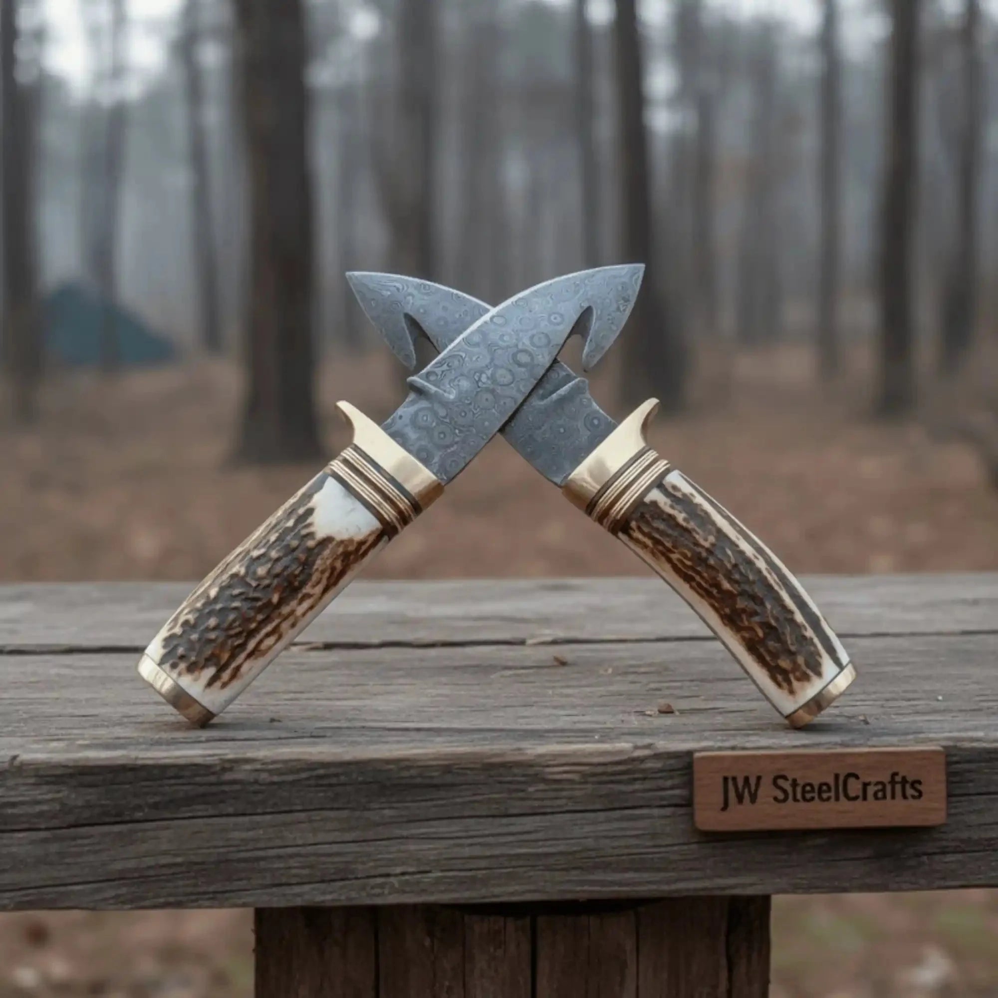 Gut Hook Skinner Knives Pair stag handle