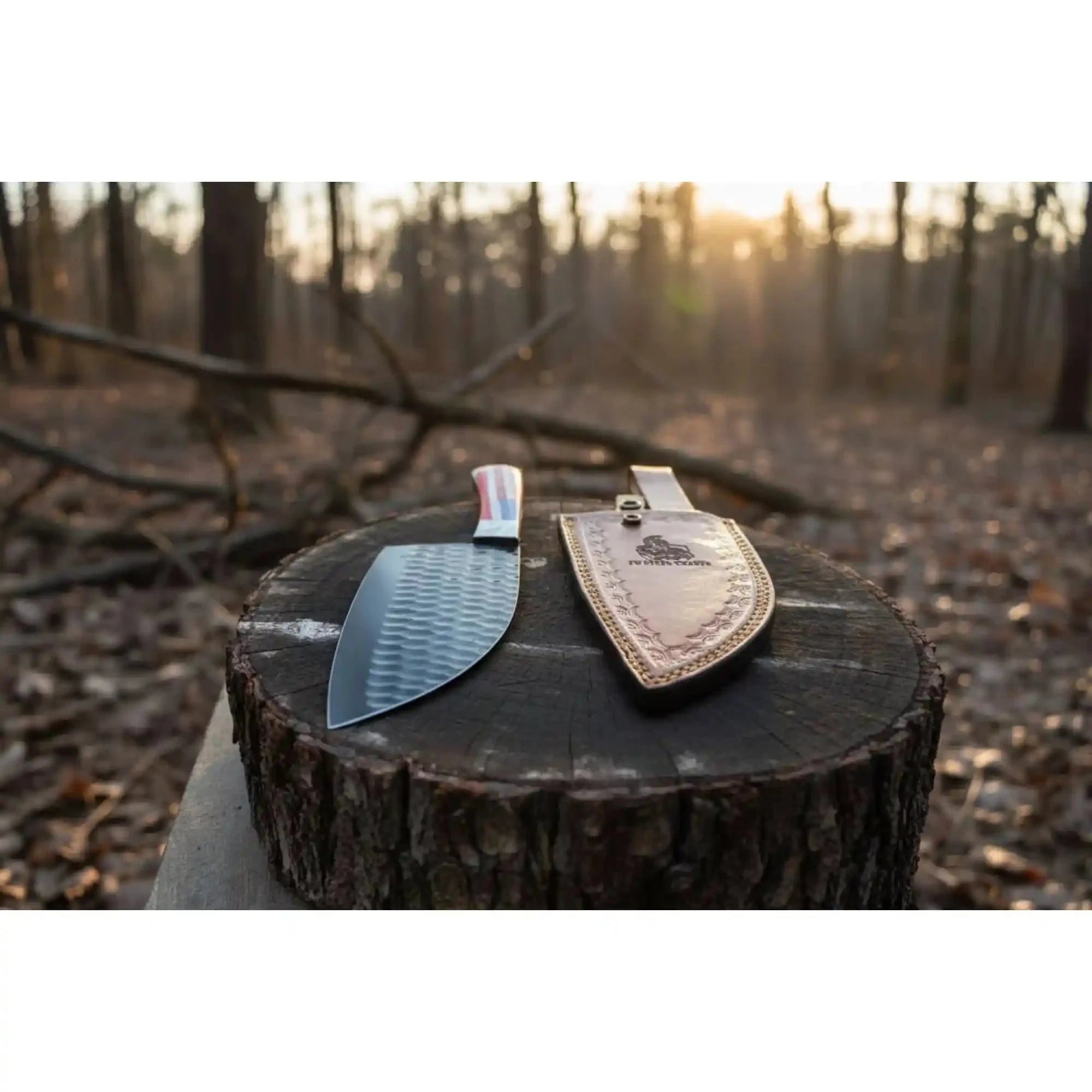 Ko-Santoku Damascus Steel Knife, Compact Japanese Santoku Kitchen Knife, Hammered Finish Blade, USA Flag Resin Handle, Handmade Prep Knife JW SteelCrafts