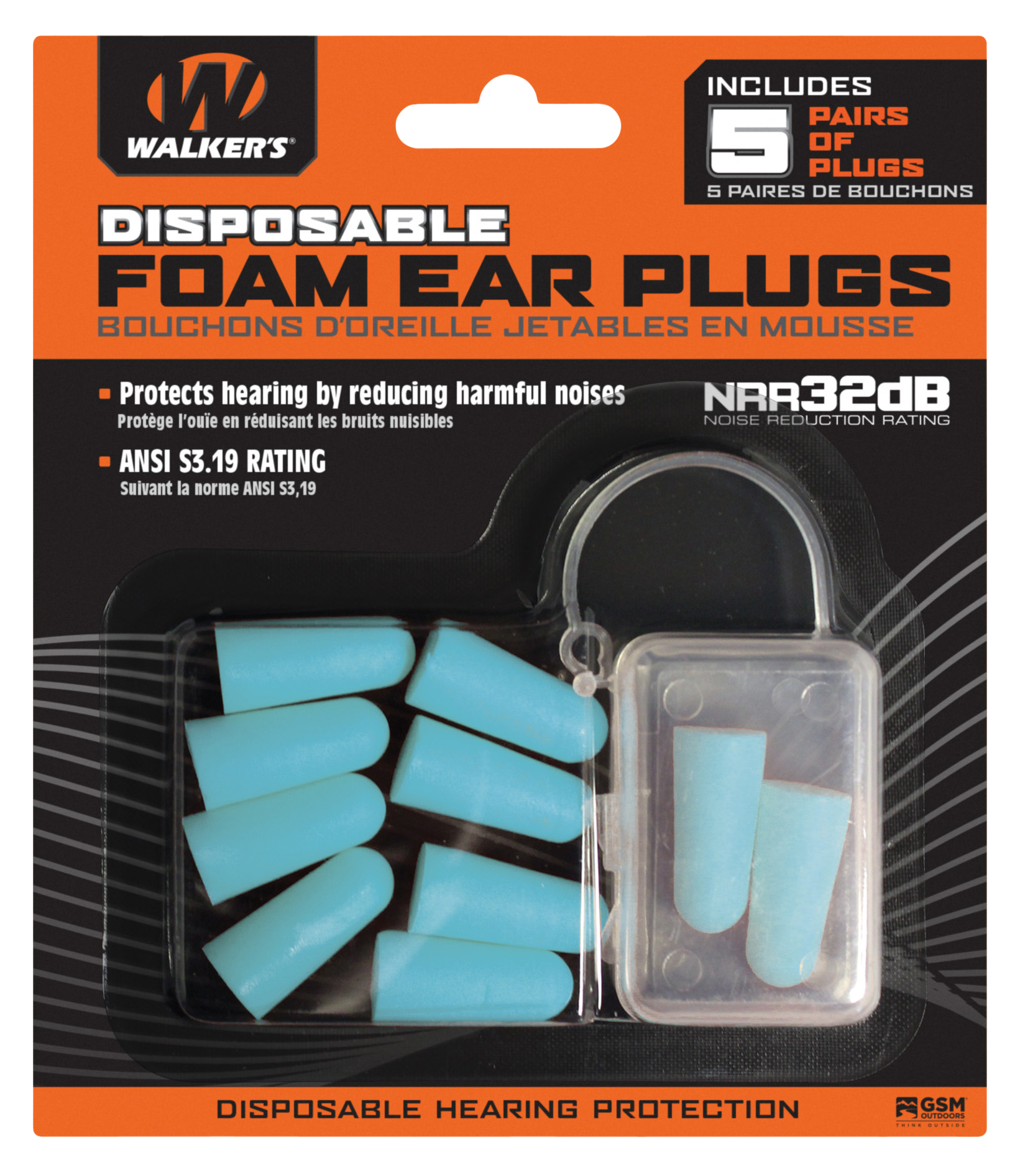 Walker's Foam Ear Plugs Foam 32 dB  - Adult 5 Pair