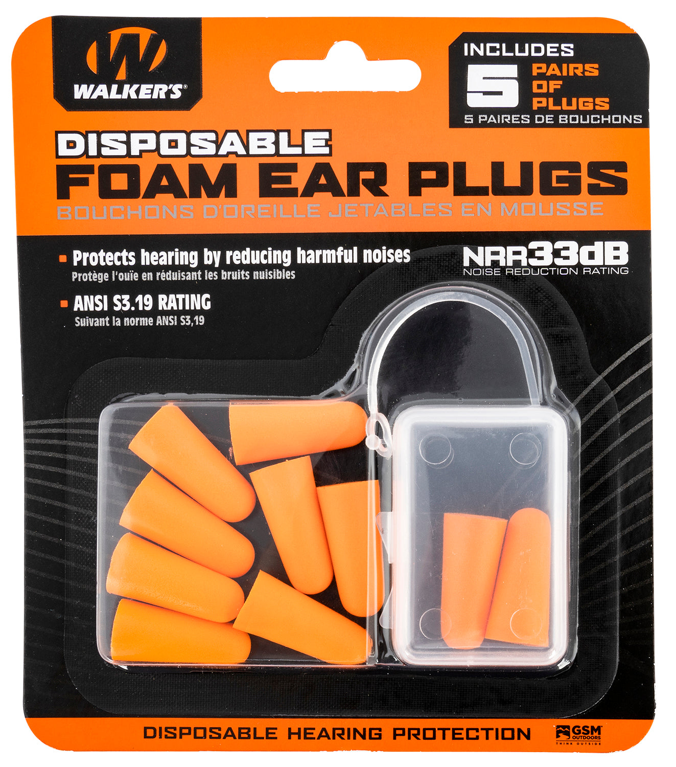 Walker's Foam Ear Plugs Foam 32 dB  - Adult 5 Pair