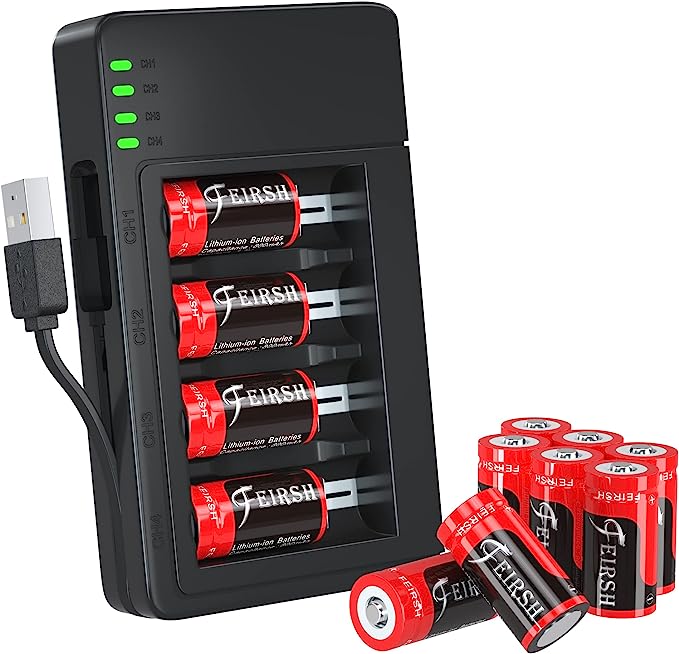 Feirsh CR123 3.7V Lithium Rechargeable Batteries and Battery Charger