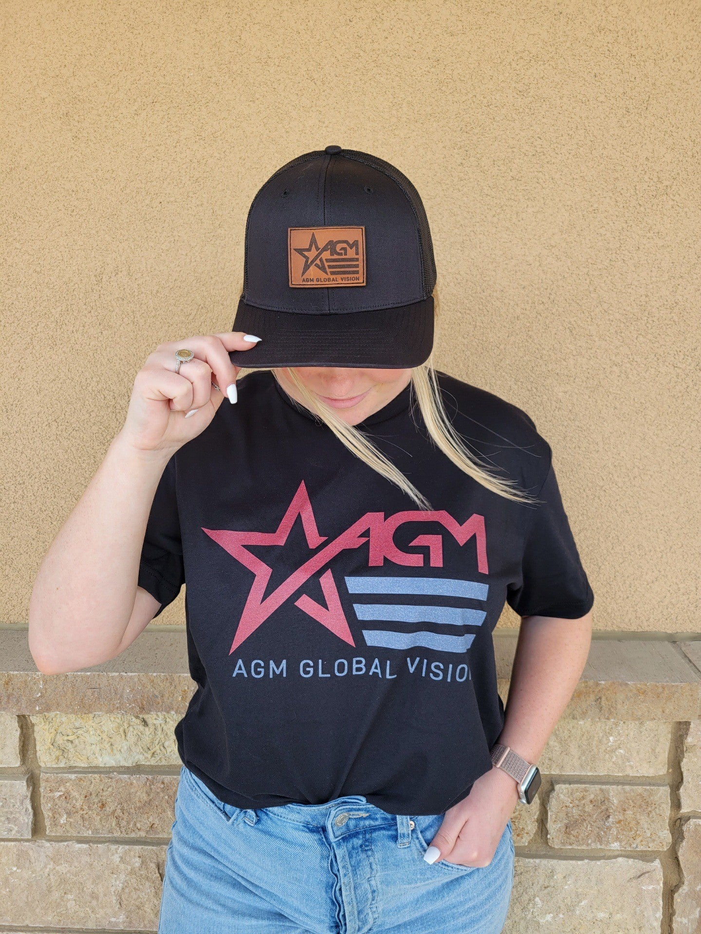 AGM Global Vision Black Richardson Hat - Leather Patch