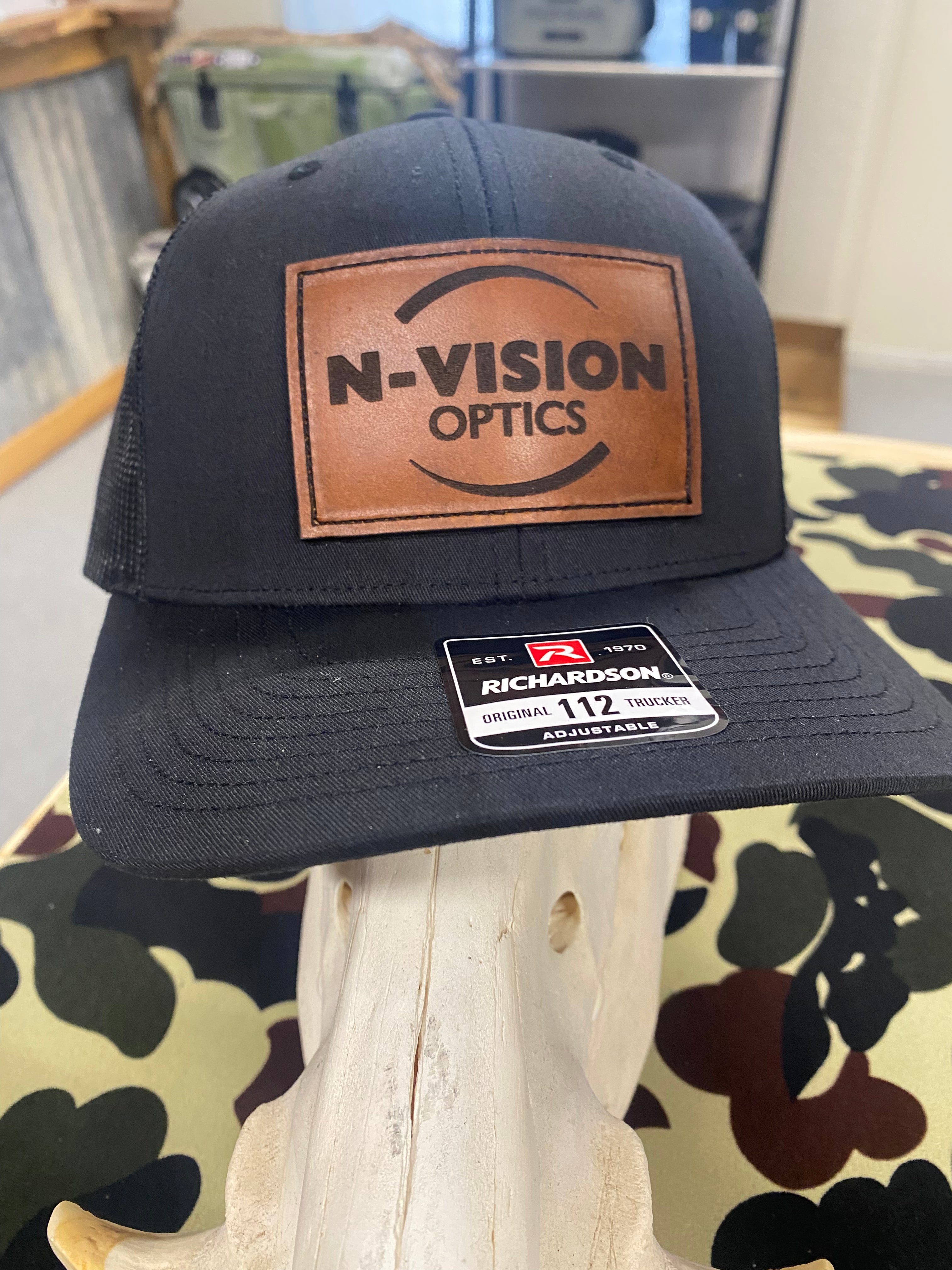 N-Vision Black Richardson Hat - Leather Patch